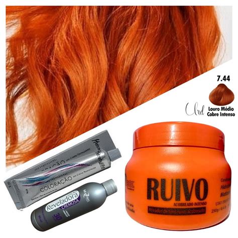 Cabelo Loiro Ruivo Medio Acobreado Intenso Matizador 250g Tinta 60g Ox 90ml Submarino