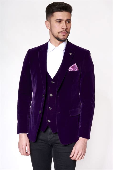 Mens Marc Darcy Designer 2 Piece Purple Velvet Evening Blazer Waistcoat