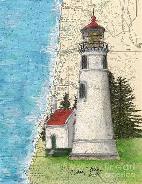 Umpqua Painting Umpqua River Lighthouse Or Nautical Chart Map Art