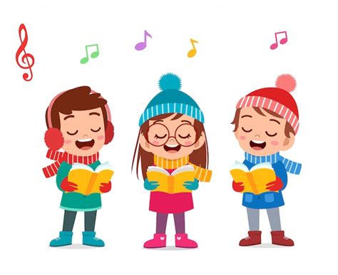 Premium Vector Happy Kids Christmas Sing Musical