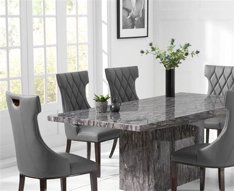 Modern grey marble dining table set with 6 chairs - Homegenies