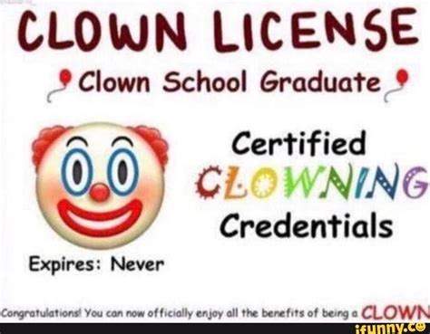 Clown License 2 Clown School Graduate Fi 04 Certified Clowning Sz