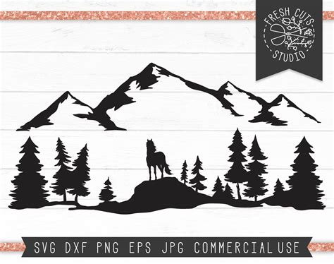 Wild Horse Svg Cut File Mountain Silhouette Svg Pine Forest Etsy