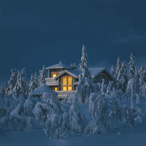 Amazing Lonely Cottage In The Snow Winter Night In Finland Winter