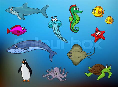 Cartoon Happy Smiling Sea Animals Characters Stock Vector Colourbox