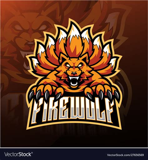 Fire Wolf Esport Mascot Logo Design Royalty Free Vector
