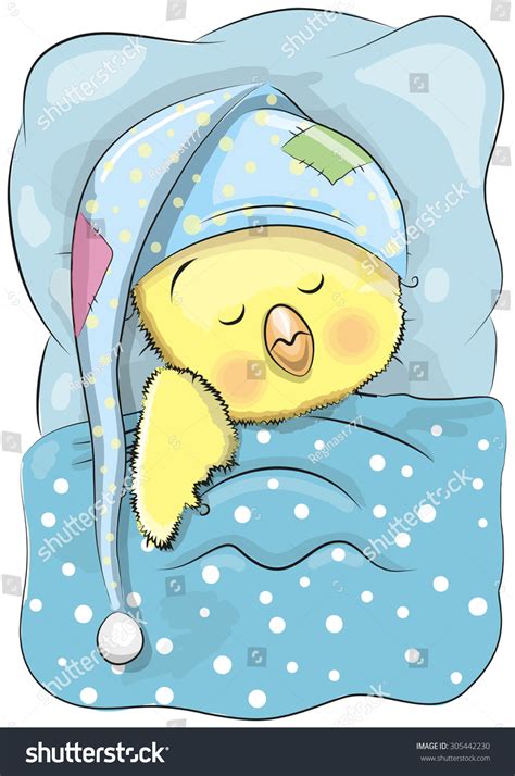 Cute Cartoon Sleeping Chicken Cap Bed Stock Vector Royalty Free