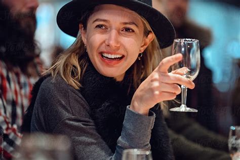 Portrait Of A Woman Drinking Wine At The Bar Del Colaborador De