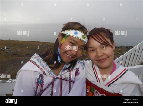 Model Released Inuit Teens Throat Singing Wearing Their Traditional
