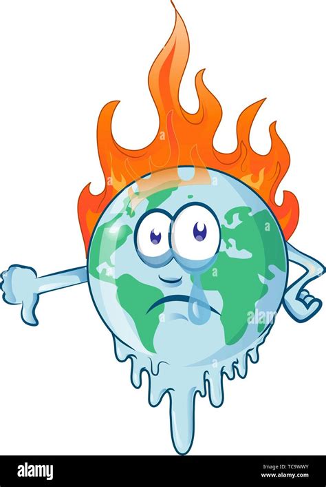 Earth Cartoon On Fire Planet Is Burning Disaster Warningvector