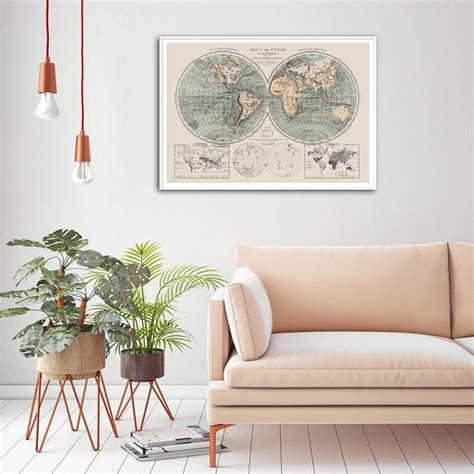 Map Wall Art Map Of The World Framed Wall Art Decor Framed Etsy