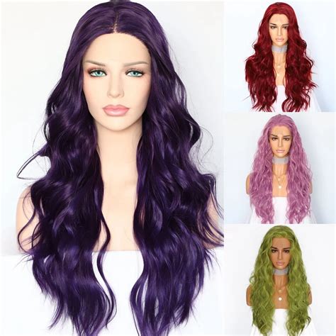 Lvcheryl Long Dark Purple Natural Wave Hair Wigs Heat Resistant Fiber