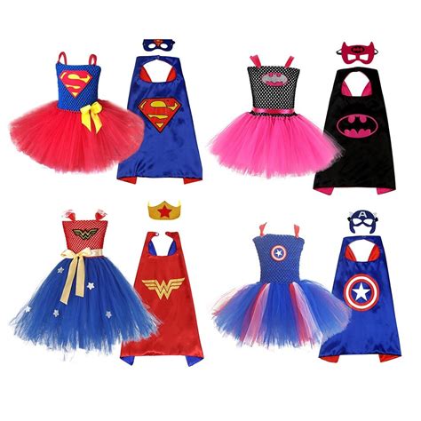 Superman Girls Dress With Mask Super Hero Baby Costume Kids Cosplay