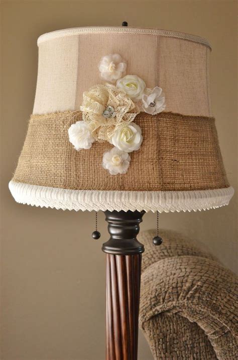 Shabby Chic Lamp Shade Makeover Vintage Lace Burlap Flowers