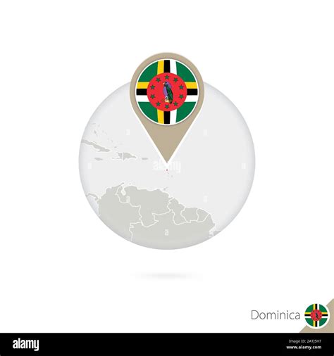 Dominical Map And Flag In Circle Map Of Dominica Dominica Flag Pin Map Of Dominica In The