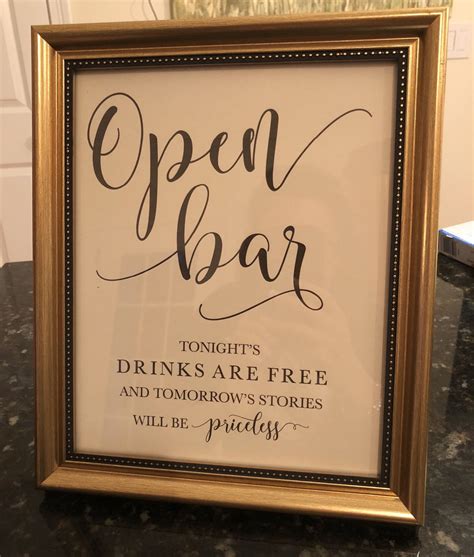 Gold Open Bar Sign And Frame Wedding Decoration Size Only 1000