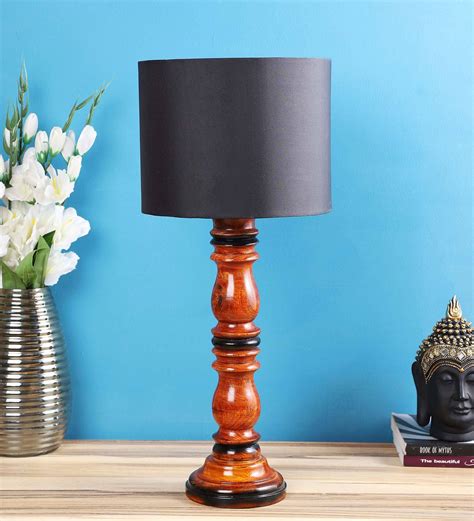 Buy Black Cotton Shade Table Lamp With Wood Base By Tu Casa At 36 Off