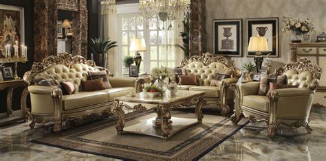 gold patina vendome royal living set  acme furniture