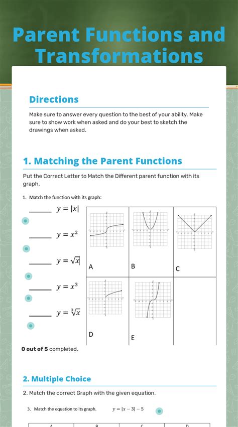 Parent Functions And Transformations Worksheet