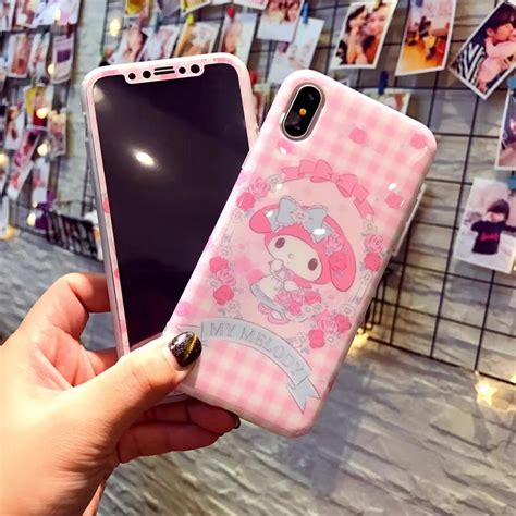 For Iphone X 7plus Cartoon Cute My Melody Phone Cases Cover Tempered