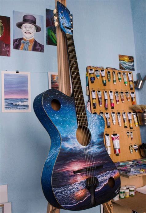 Original Hand Painted Guitar Dreamy Landscape Guitarists Etsy