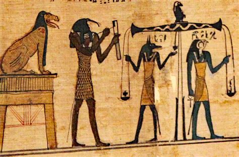 Ammut Thoth Anubis And Horus From An Ancient Egyptian Papyrus Scroll