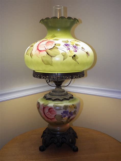 Vintage Glass Hand Painted Table Lamp Floral Flower Design