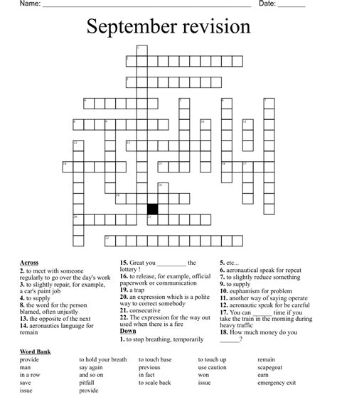 September Crossword Puzzles Printable