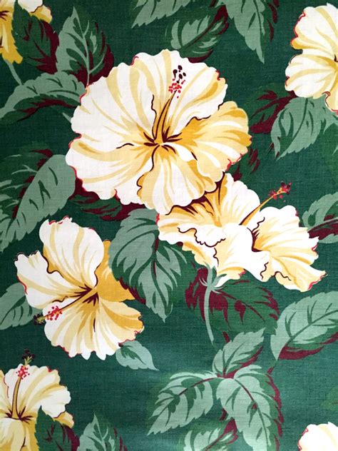 Glorious Hibiscus Tropical 40s Barkcloth// Vintage Hollywood Regency ...