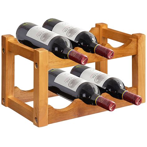 Costway 2 Tier Rubber Wood Wine Rack 6 Bottles Wine Display Holder