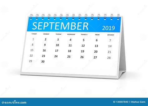 Table Calendar 2019 September Stock Illustration Illustration Of