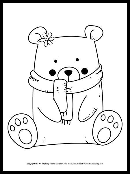 FREE! Winter Bear Coloring Page (cute printable) - The Art Kit