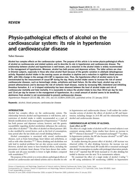 Pdf Physio Pathological Effects Of Alcohol On The Cardiovascular