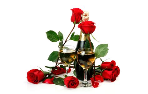Бесплатно для коммерческого использования ✓ указание авторства не требуется ✓. Обои цветы, бутылка, розы, бокалы, красные, белый фон ...