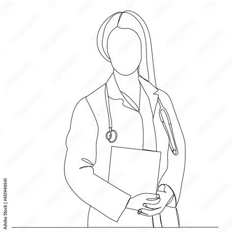 One Line Drawing Doctor Woman Sketch Vector Stock Vector Adobe Stock