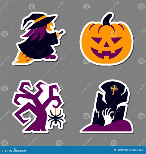 Halloween Icon Sticker Set Patchwork Design Stock Vector Illustration