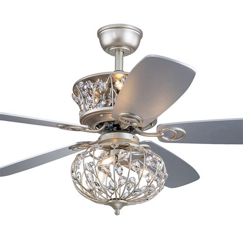 52 In Indoor Champagne Silver Reversible Ceiling Fan With Crystal Light