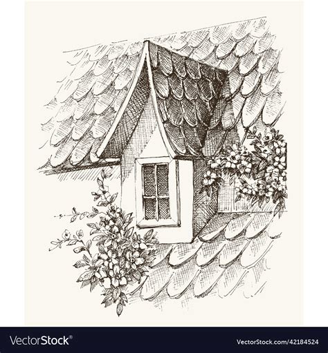 House Attic Window And Roof Hand Drawing Vector Image
