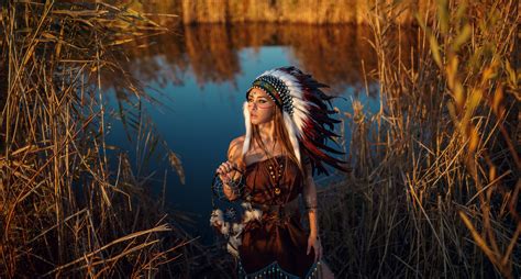 depth of field dreamcatcher feather girl headdress model native american redhead woman wallpaper