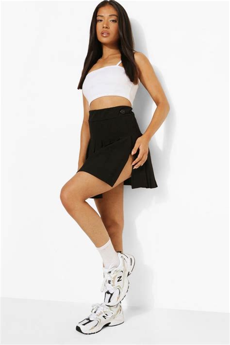 Womens Petite Split Pleated Tennis Skirt Boohoo Uk
