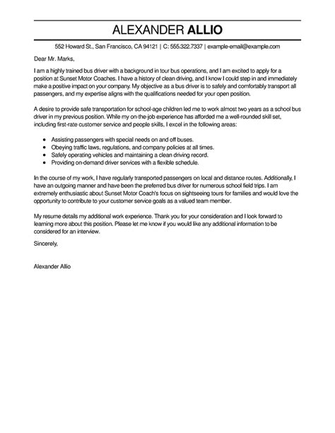 Amazing Bus Driver Cover Letter Examples And Templates From Our Writing