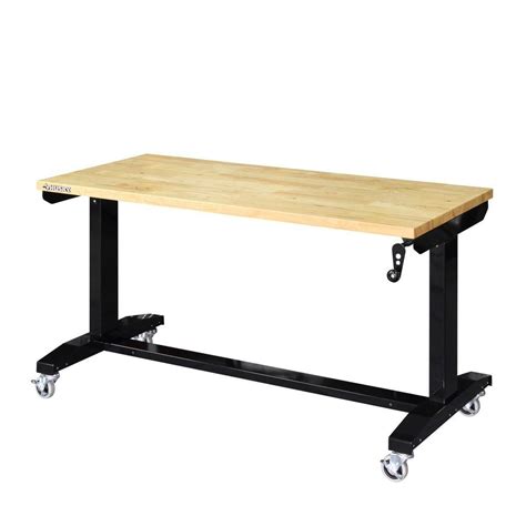 Husky 52 In W X 24 In D Adjustable Height Solid Wood Top Workbench
