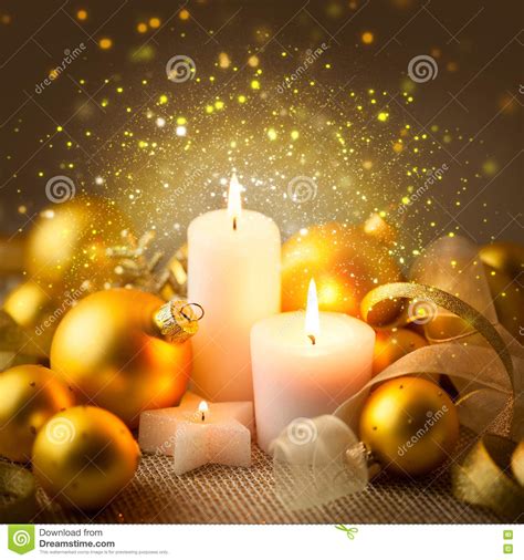 Christmas Sparkle Candles Decoration With Baubles Stock Image Image