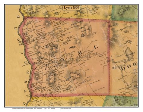 Lyme New Hampshire 1860 Old Town Map Custom Print Grafton Co Old Maps