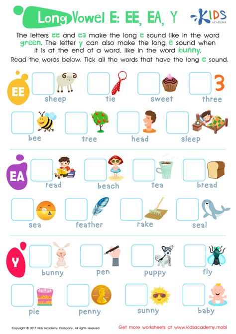 Learning Long Vowels Long E Worksheets 99worksheets