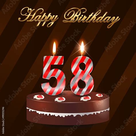58 Year Happy Birthday Card With Cake And Candles 58th Birthday