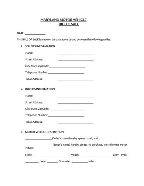Free Maryland Bill Of Sale Forms Form Vr 181