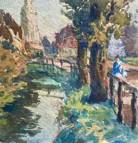 Henri Duhem Le Ruisseau Impressionist Watercolor Figure By Stream