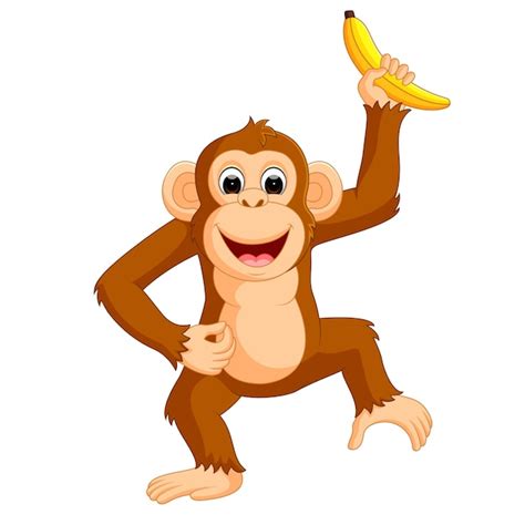 Mono Lindo De Dibujos Animados Comiendo Plátano Vector Premium