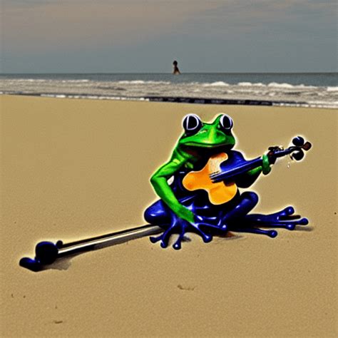 Frog Playing Violin On Beach · Creative Fabrica